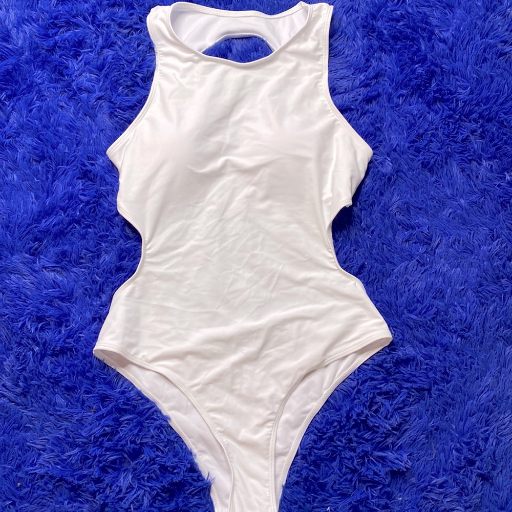 SHEIN White One Piece High Neck Bathing Swim Suit Size X-Large
